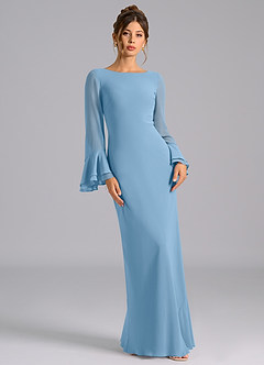 Azazie Leone Brautjungfernkleider Meerjungfrau-Linie Korsett Chiffon Kleid Stahlblau image4