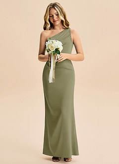 Azazie Akilah Junior Robe Fourreau en Satin extensible Plissée Pistache image4