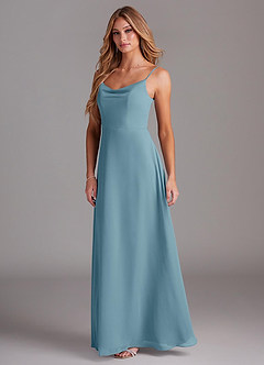 Azazie Daenerys Bridesmaid Dresses Moody Blue A-Line Cowl Chiffon Dress image4