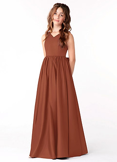 Azazie Hathaway Junior Auburn A-Line Bow Matte Satin Dress image3