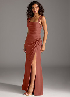 Azazie Jesaphine Bridesmaid Dresses Auburn Sheath Bow Chiffon Dress image3