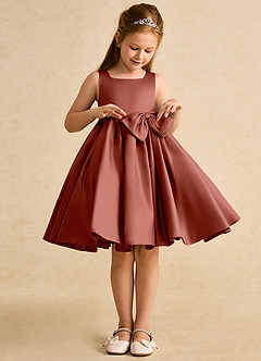 Azazie Jessie Flower Girl Dresses Auburn A-Line Bow Matte Satin Dress image3