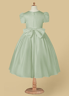 Azazie Anirra Flower Girl Dresses Dusty Sage Ball-Gown Pleated Matte Satin Dress image6