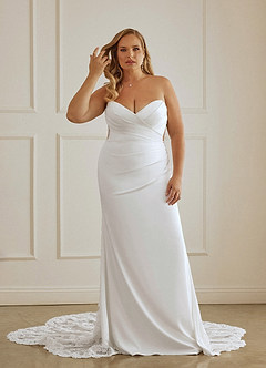 Christian Siriano Bridal for Azazie 2004 Wedding Dresses Diamond White Sand Sheath Lace Crepe Back Satin Dress image12