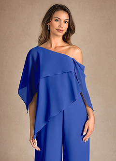 Azazie Halima Abiti per la Madre della Sposa Abito Tuta Pantaloni in Chiffon Spacco Laterale Blu Reale image8