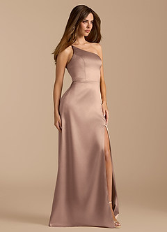 Azazie Trina Brautjungfernkleider A-Linie One-Shoulder Metallischer Satin Kleid Taupe image4