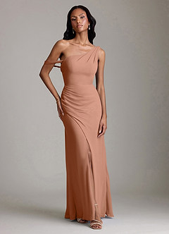 Azazie Madelyn Robes de demoiselle d'honneur Robe Sirène Convertible en Mousseline de soie Asymétrique Bronze image1