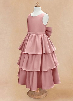 Azazie Margie Robe Demoiselle D'honneur Fillette Robe Trapèze en Satin extensible Arc Rose Poussiéreuse image6
