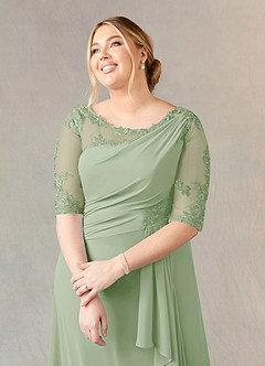 Azazie Dionysus Final Sale Dusty Sage A-Line Boatneck Lace Chiffon Dress image10