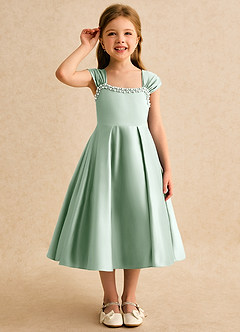 Azazie Yosemite Blumenmädchenkleider Ballkleid Herzausschnitt Matte Satin Kleid Agave image5