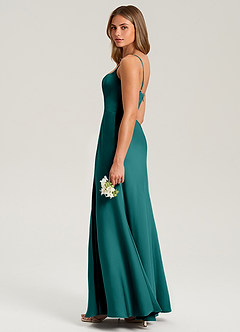 Azazie Lidia Bridesmaid Dresses Peacock Mermaid Side Slit Stretch Satin Dress image7
