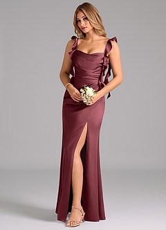 Azazie Jessamine Brautjungfernkleider A-Linie Korsett Stretch-Satin Kleid Merlot image1