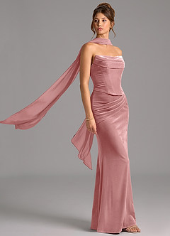 Azazie Sorrel Vestidos de damas de honor Vestido de Rosa Polvorienta de terciopelo de Corte Sirena Convertible con Corsé image3