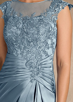 Azazie Santa Barbara Mother of the Bride Dresses Dusty Blue Sheath Pleated Stretch Satin Dress image9