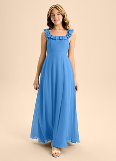 Azazie Callie Junior Blue Jay A-Line Ruched Chiffon Dress image4