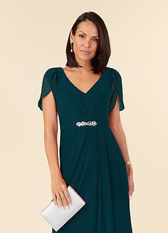 Azazie Marianne Mother of the Bride Dresses Pine Sheath V-Neck Pleated Chiffon Dress image5