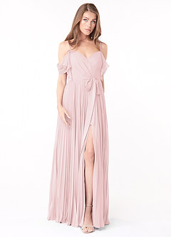 Azazie Lyney Jurken voor bruidsmeisjes Jurk van Chiffon met A-Lijn Off the Shoulder Blozend Roze image1