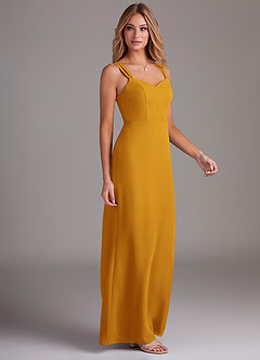 Azazie Denice Brautjungfernkleider Etui Gefaltet Chiffon Kleid Butterscotch image5