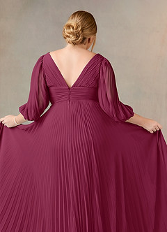 Azazie Zahara vestidos de madre de la novia Vestido de Mora de Gasa de Corte En A con Cuello en V plisado image12