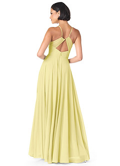 Azazie Avelina Brautjungfernkleider A-Linie V-Hals Gefaltet Chiffon Kleid Zitronensorbet image2