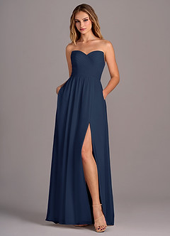 Azazie Joni Bridesmaid Dresses Dark Navy A-Line Strapless Chiffon Convertible Dress image6