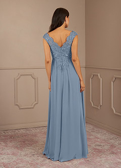Azazie Amethyst vestidos de madre de la novia Vestido de Azul Polvoriento de Gasa de Corte En A con Lentejuelas Cuello V image6