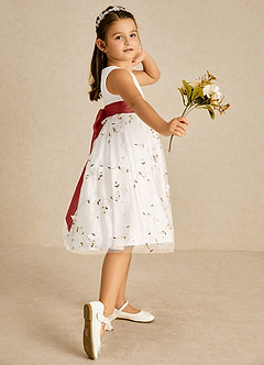 Azazie Pollie Flower Girl Dresses Ivory Terracotta A-Line Bow Tulle Dress image3