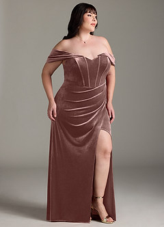 Azazie Jas Bridesmaid Dresses Espresso Sheath Off-The-Shoulder Corset Velvet Convertible Dress image12