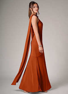 Azazie Kinsley Brautjungfernkleider Meerjungfrau-Linie Seitliche Cut-Outs Stretch-Satin Kleid Gebranntes Orange image6