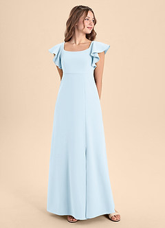 Azazie Bondi Junior Sky Blue A-Line Side Slit Stretch Crepe Dress image4