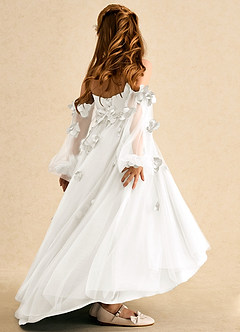 Azazie Karrie vestidos de niña de las flores Vestido de Marfil de Tul de Corte En A con Con mangas image6
