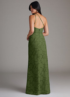 Azazie Mika Bridesmaid Dresses Olive Sheath One Shoulder Floral Burnout Dress image4