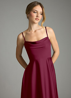 Azazie Elle Bridesmaid Dresses Mulberry A-Line Pleated Stretch Satin Dress image2