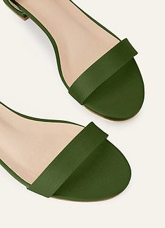 front Matching Color Matte Satin Single Strap Ankle Buckle Block Flat Sandals