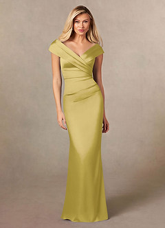 Azazie Ludlow Mother of the Bride Dresses Canary Mermaid Pleated Stretch Satin Dress image1