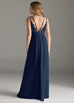 Azazie Maren Allure Junior Dark Navy A-Line Lace Chiffon Dress image5