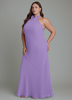 Azazie Velli Vestidos de damas de honor Vestido Tahití de Gasa de Corte Sirena con Cuello alto image12