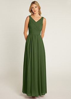 Azazie Pierrette Bridesmaid Dresses Olive A-Line Pleated Chiffon Dress image1