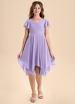 Azazie Janeaurelia Junior Lilac A-Line Pleated Chiffon Dress image6