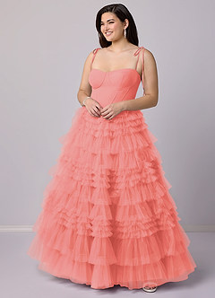 Barbie ♥ Azazie Bridesmaid Dresses Coral A-Line Sweetheart Neckline Tulle Dress image8
