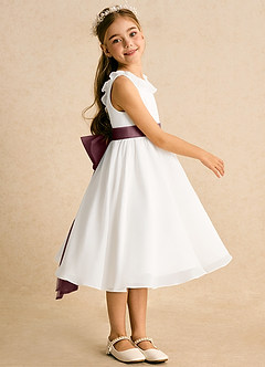 Azazie Dani Flower Girl Dresses Ivory Sangria A-Line Bow Chiffon Dress image4