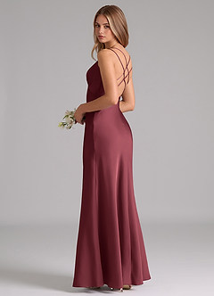 Azazie Suttona Bridesmaid Dresses Merlot A-Line Pleated Stretch Satin Dress image1