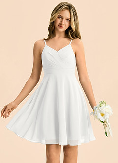 Azazie Avelina Junior Robe Trapèze en Mousseline de soie Plissée Blanc image5
