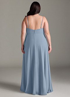 Azazie Akita Robes de demoiselle d'honneur Robe Trapèze en Mousseline de soie Bleu Poussiéreux image6