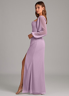 Azazie Brixley Robes de demoiselle d'honneur Robe Sirène en Mousseline de soie Manche longue Glycine image3