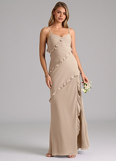 Azazie Nancie Bridesmaid Dresses Taupe Mermaid Ruched Chiffon Dress image4