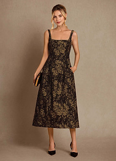 Azazie Auster vestidos de madre de la novia Vestido de Oro Negro de Jacquard de Corte En A con Con bolsillos image1