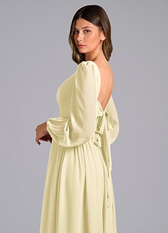 Azazie Teri Bridesmaid Dresses Lemon Sorbet A-Line Long Sleeve Chiffon Dress image6