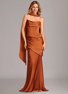 Azazie Pelagia Brudtärnklänningar Klä av Sjöjungfru i Stretch Satin Korsett Kanel Konvertibel image2