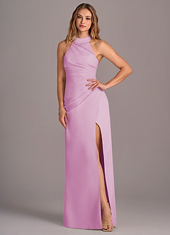 Azazie Jemma Bridesmaid Dresses Candy Pink Sheath Pleated Chiffon Dress image4